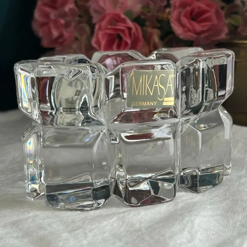 Vintage Mikasa Reflections Germany Crystal Oval Votive Candle Holder
